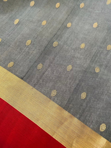 Chanderi Silk Saree | Gray | Handwoven | Silk Mark | Ships from California